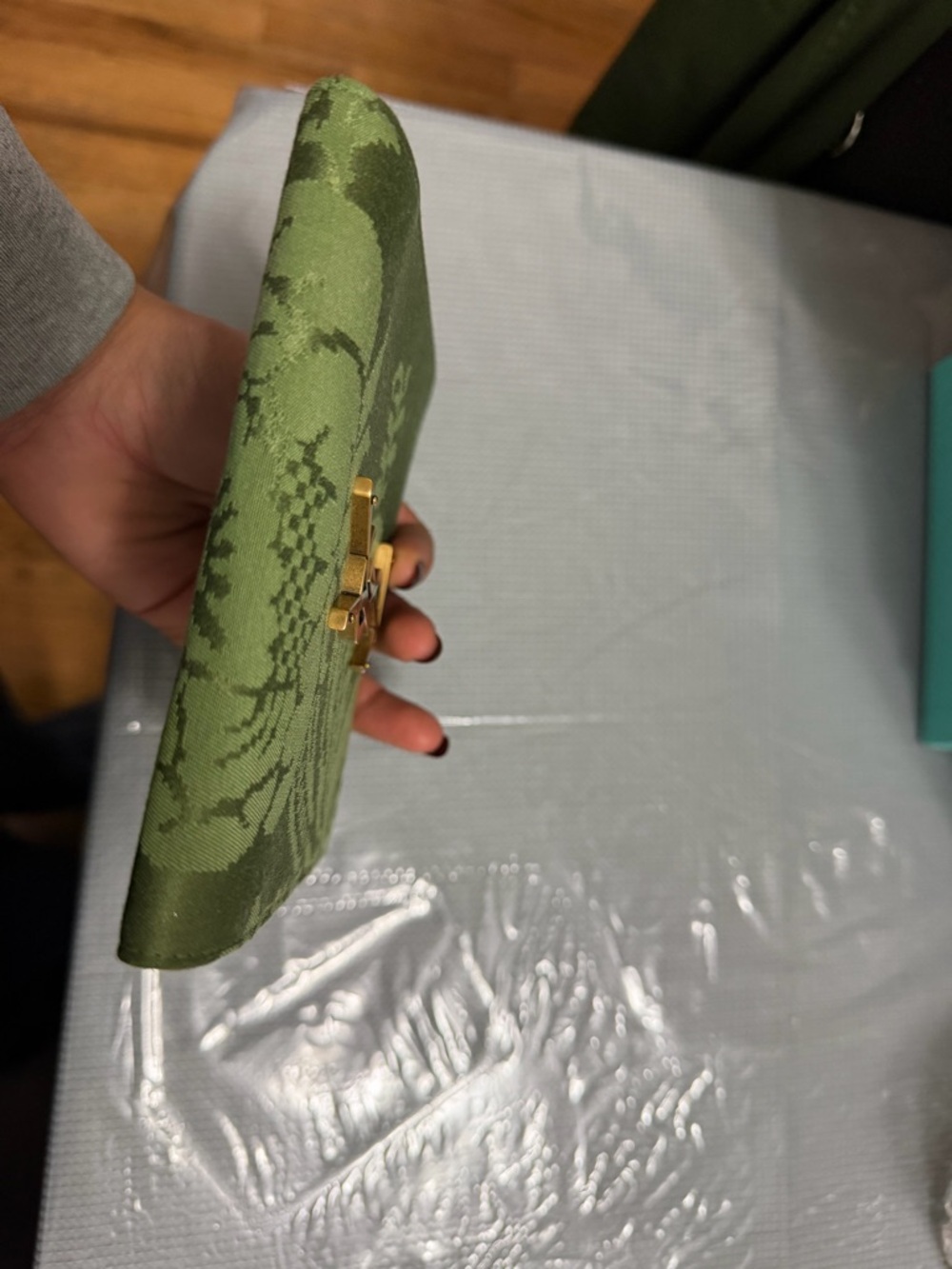 Saint Laurent Olive Green Jacquard Card Holder with Gold YSL Emblem - Picture 5 of 5